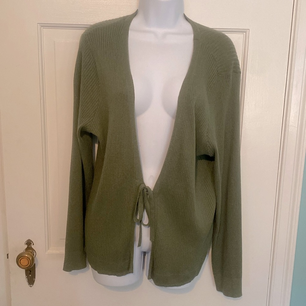 Torrid Tie-Front Ribbed Olive Cardigan - Picture 4 of 8